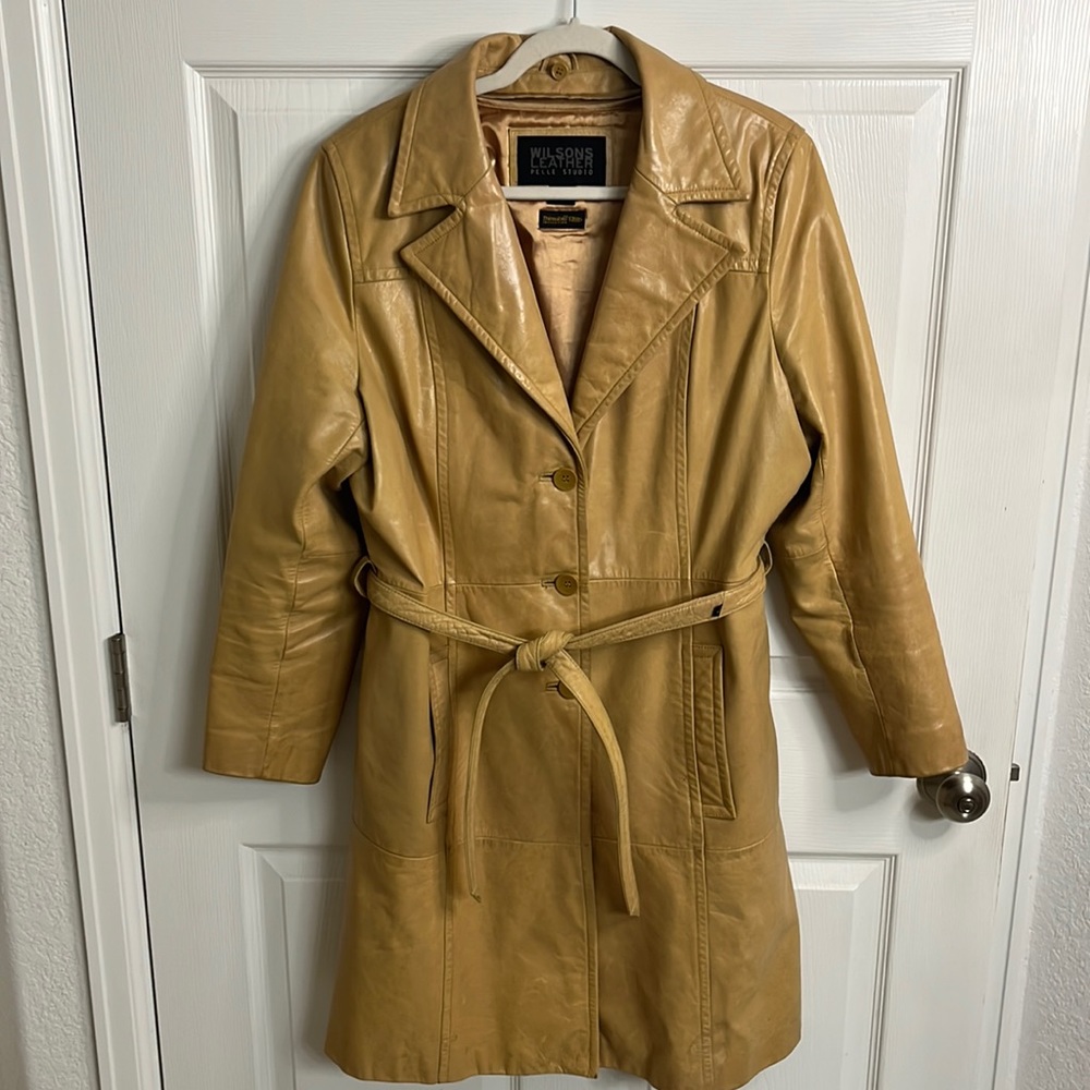 Wilsons Leather Tan Leather Trench Coat